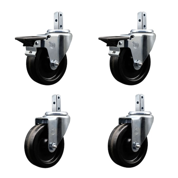 4'' Phenolic Wheel Swivel 3/4'' Square Stem Caster Set 2 Brakes, 4PK